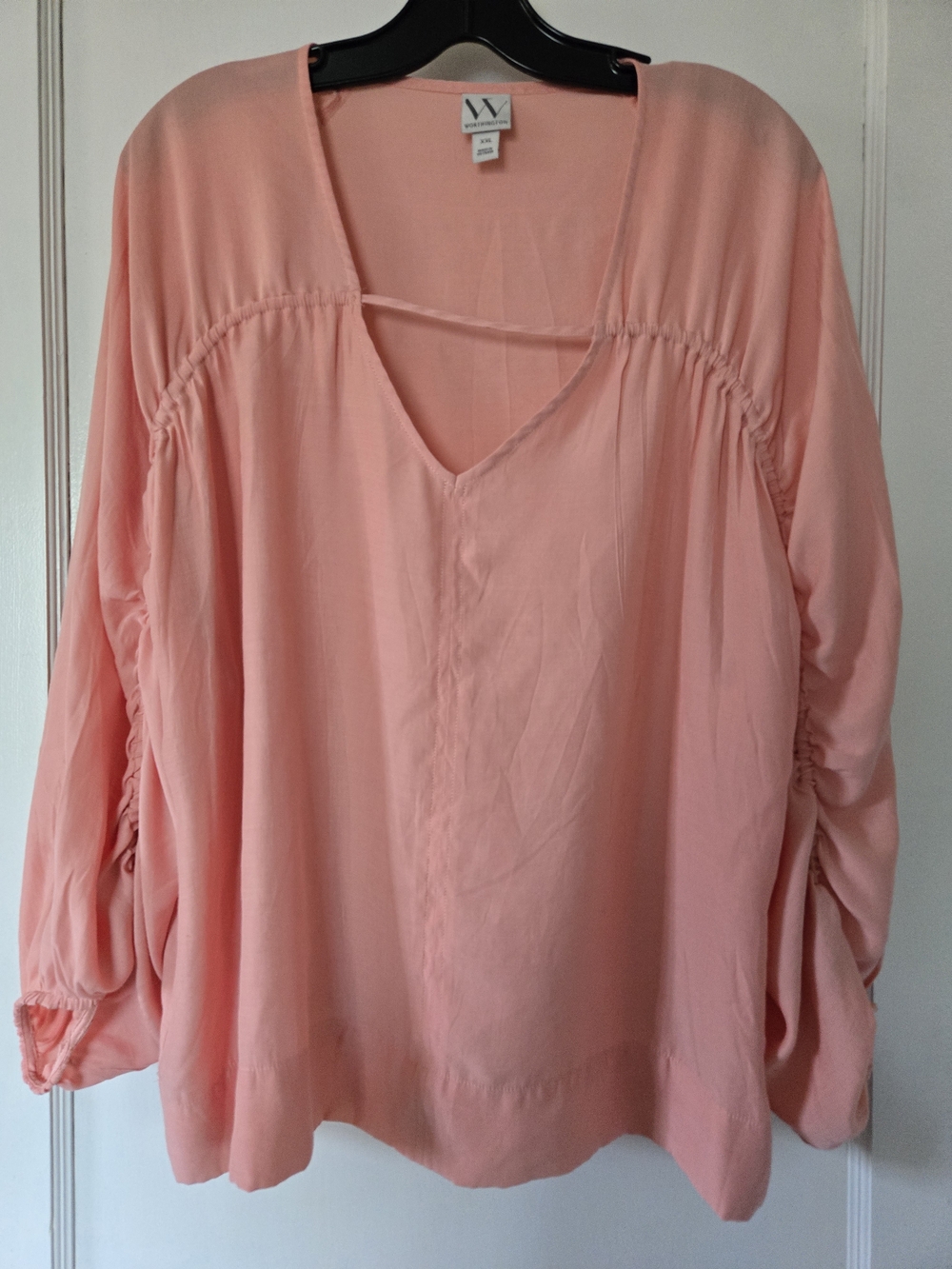 Worthington Peach V-Neck Long Sleeve Blouse Women's Pullover XXL Casual Top